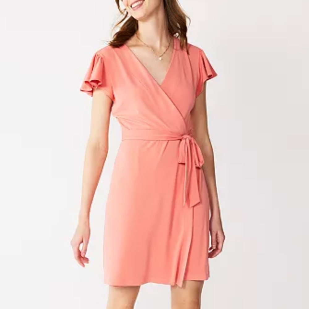 Nine‎ West Flutter Sleeve Chiffon Mock Wrap Dress